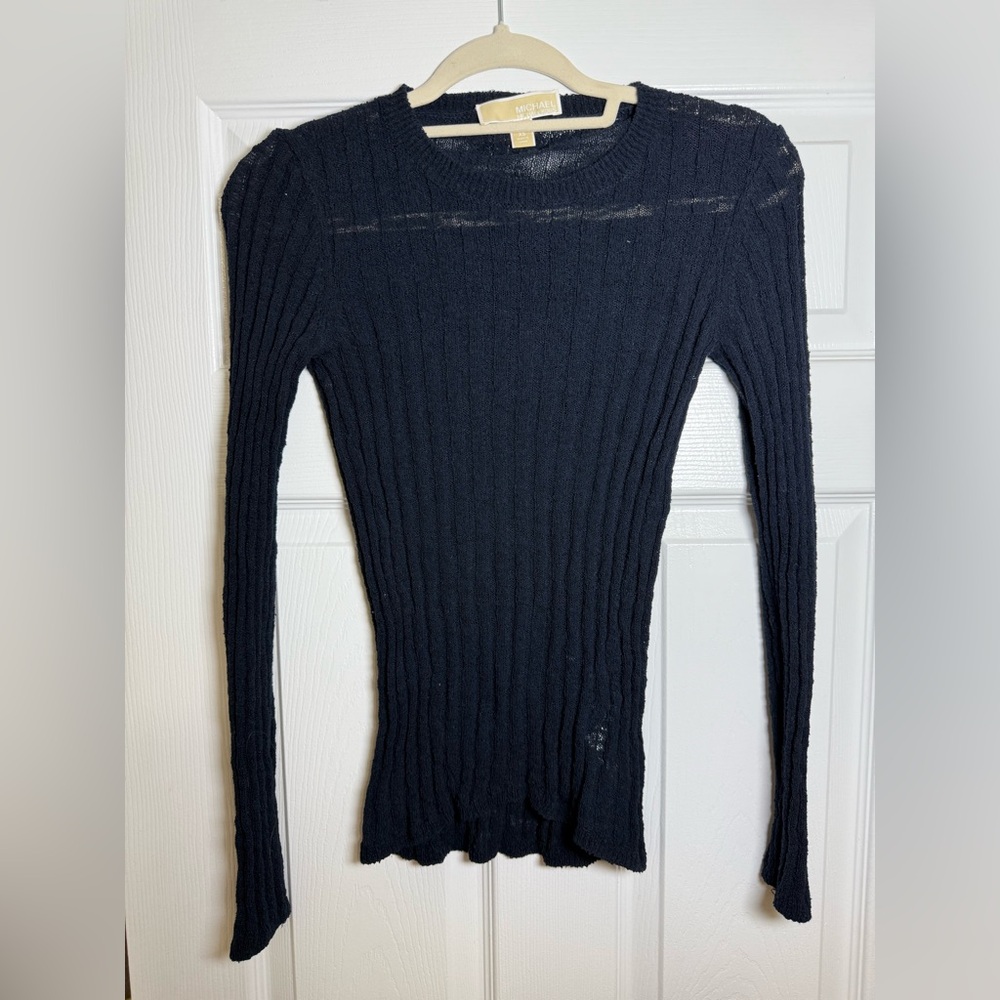 Michael Kors Navy Ribbed Long Sleeve Tee